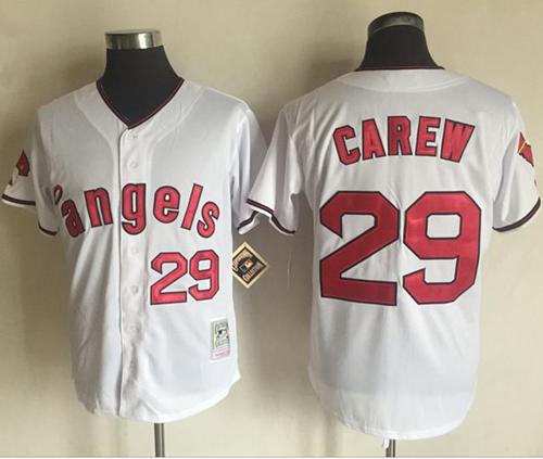 Mitchell and Ness Angels of Anaheim #29 Rod Carew White Stitched MLB Jersey - Click Image to Close